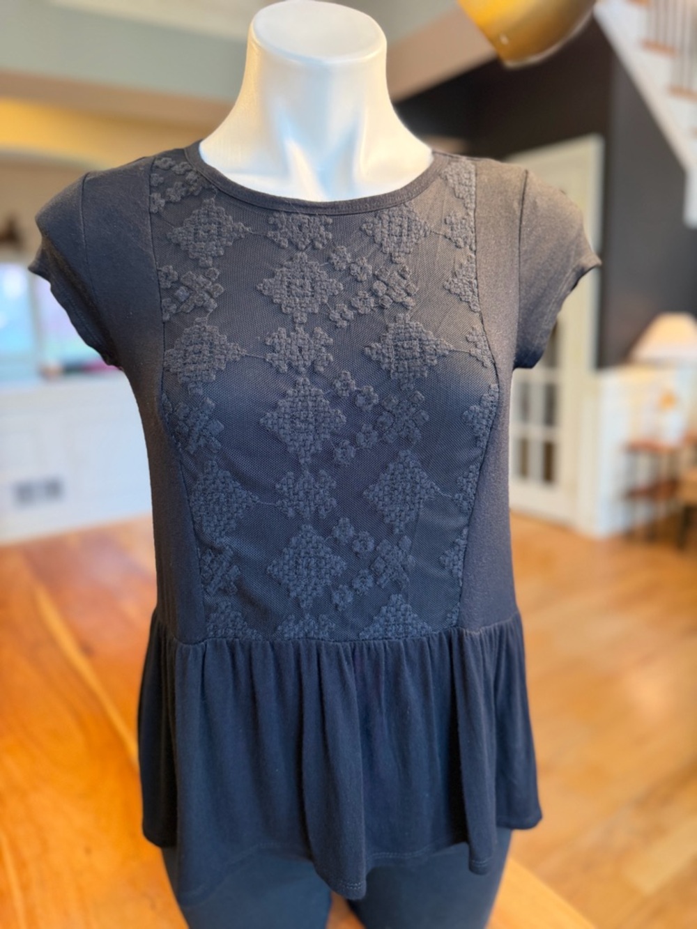 Cloud Chaser Boho Black Lace Peplum Top‎ 2010s (GUC)